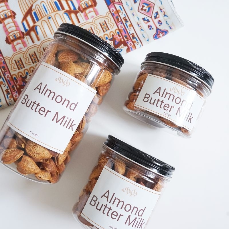 

Kacang Almond Butter Milk toples tutup aluminium oleh oleh umroh haji lebaran idul fitri