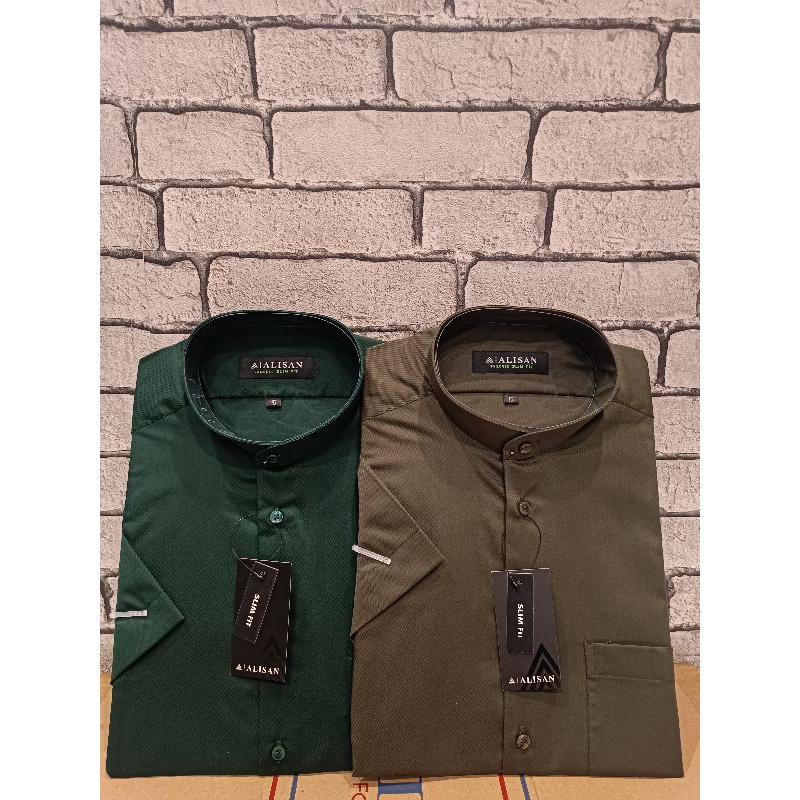 Kemeja ALISAN Dobby Koko Krah Shanghai Lengan Pendek Slimfit