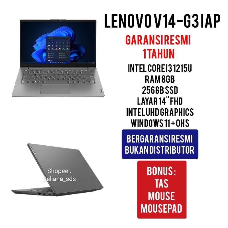 Lenovo V14 G3 IAP NEID Intel Core i3 1215U 8GB/256GB SSD 14" FHD Garansi Resmi 1 Tahun Laptop Lenovo