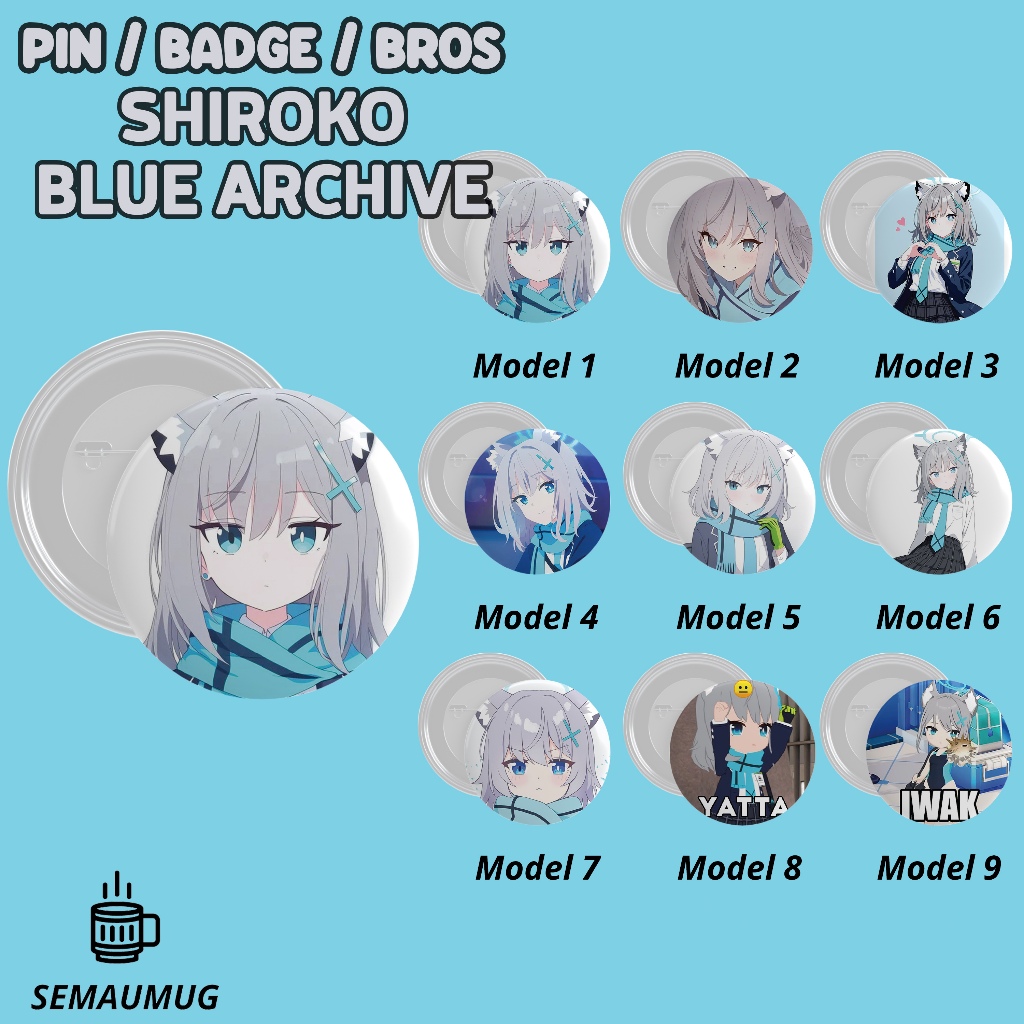 PIN SHIROKO BLUE ARCHIVE KADO BROS BADGE BULAT GAME LUCU PRINT CUSTOM SEMAUMUG