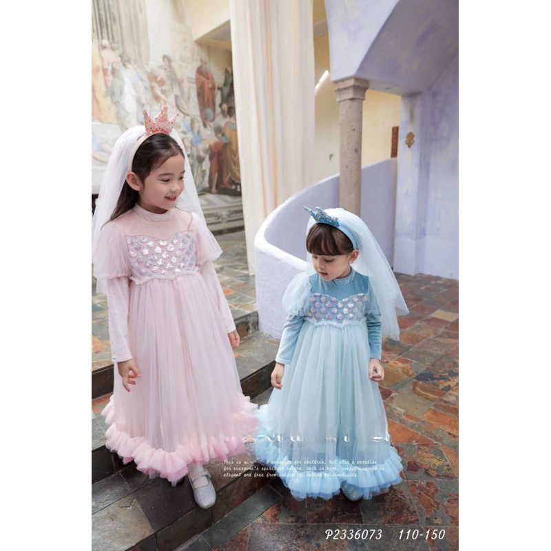 dress tutu brokat lengan balon + bando tile pisah premium / uk 7-11 th (seri~5pcs)