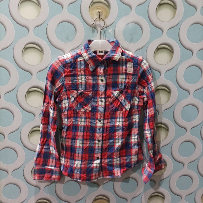 KEMEJA FLANNEL WANITA SECOND UNIQLO ORIGINAL SIZE S KWR002