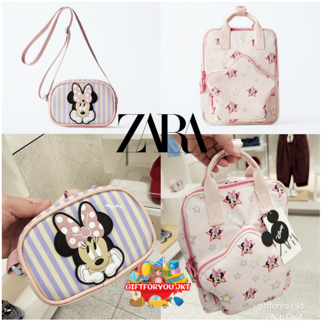 Zara Tas Ransel Selempang Shopper Mickey Minnie Mouse Bag Fashion Kids Anak Figure Cartoon Kartun Fi