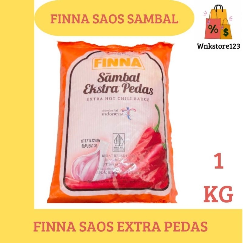 

Finna saos sambal extra pedas kemasan 1kg refill extra hot