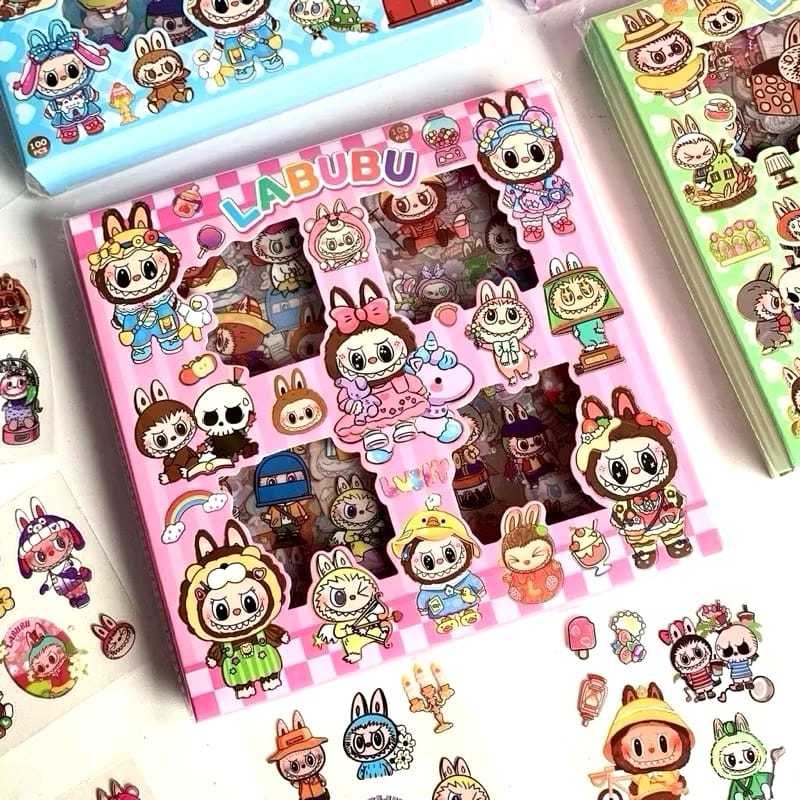 

V2_STICKER LABUBU KUROMI CAPYBARA MOMO LABUBUBOX ISI 100 LEMBAR PER BOX MURAH