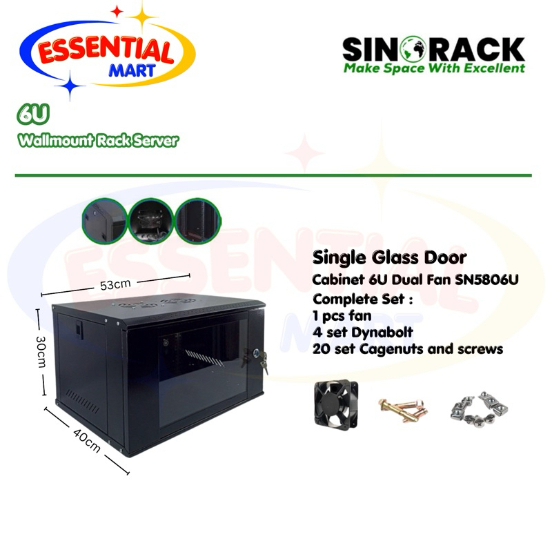 Sinorack Wall Mounted / Rak Server 6U Dual Fan (530X400X300mm)