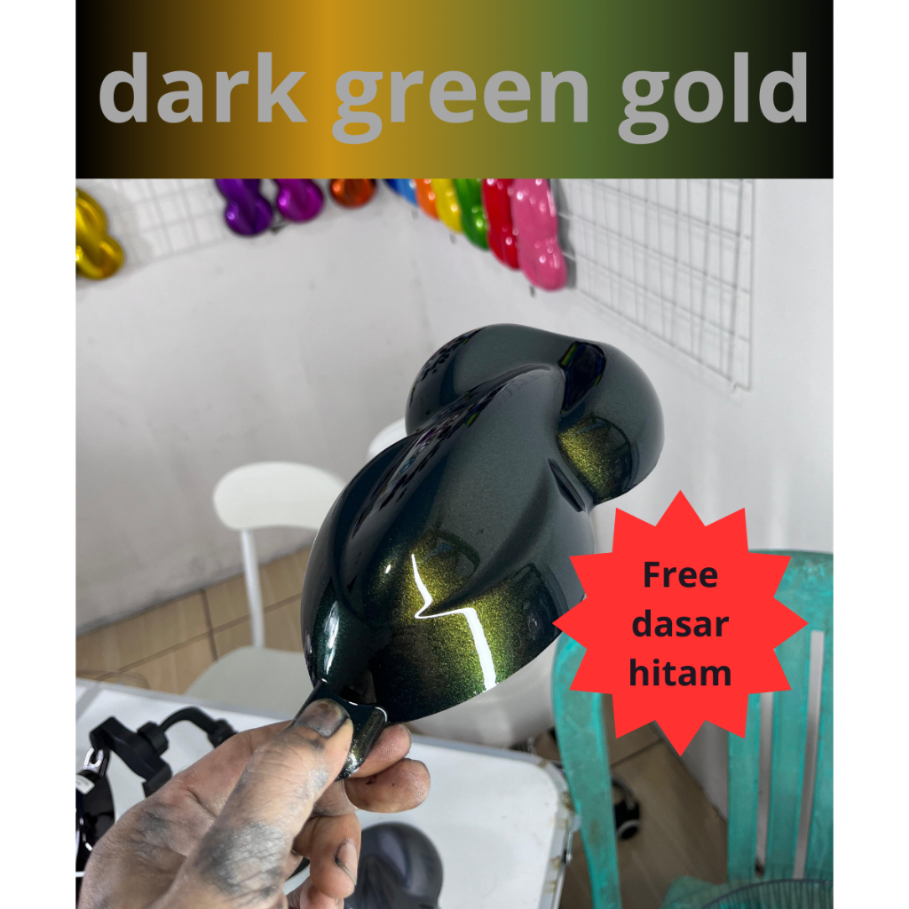 CAT dark green gold bahan PU 250ml free dasar hitam pu 250ml