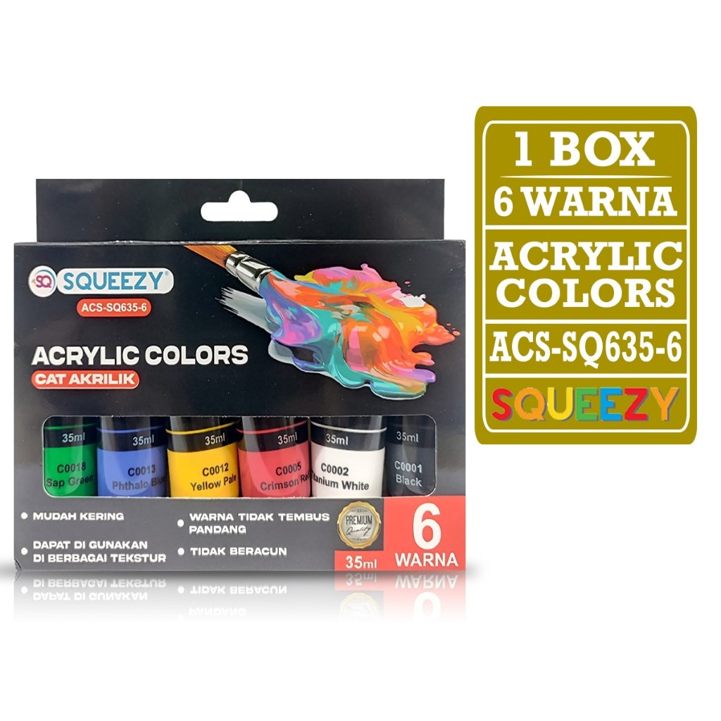 

Cat Akrilik Tube 35 ml Set isi 6 Warna Acrylic Paint SQUEEZY