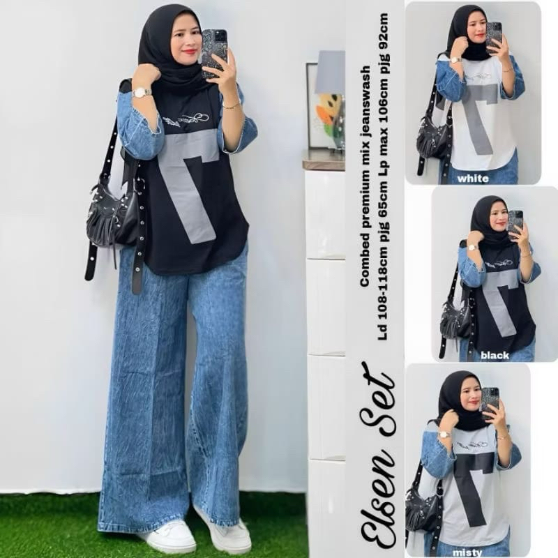 Oneset Jeans Wanita, Atasan Combed 24s, Celana Jeans Kulot, Setelan Jeans Wanita Terbaru