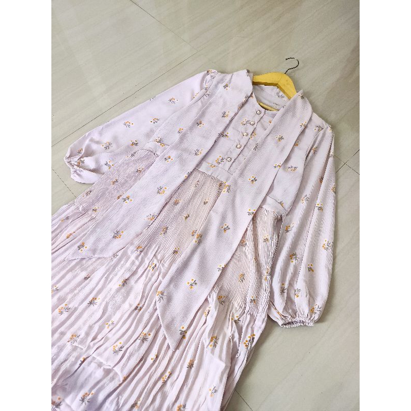 AUBREY DRESS LD 100 | GAMIS PLISKET FLORAL VINTAGE KOREAN STYLE | BAJU RAMADHAN LEBARAN 2025