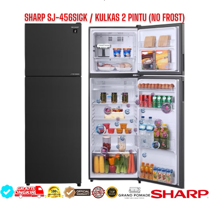 KULKAS SHARP 2 PINTU INVERTER SJ-456SIGK (TANPA BUNGA ES) / SHARP SJ456SIGK KULKAS 2 PINTU INVERTER 