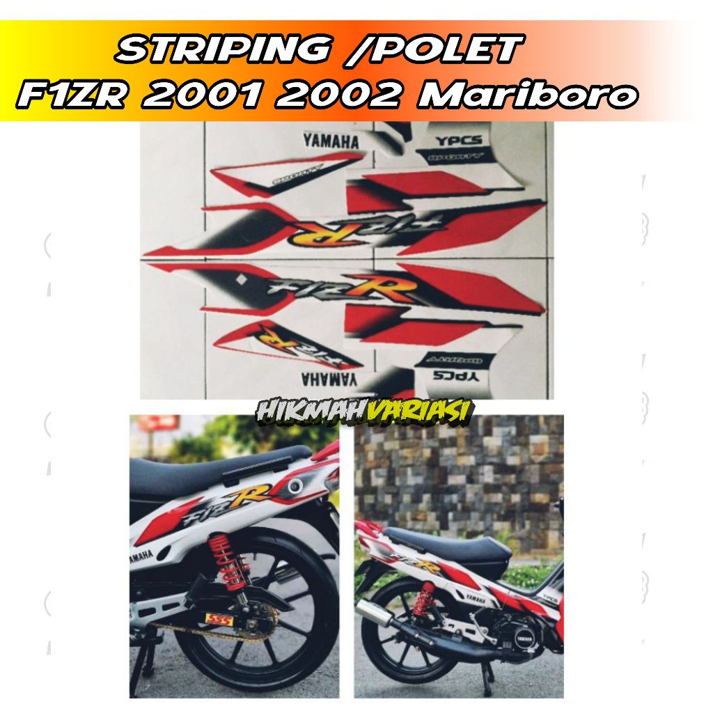 stiker striping motor yamaha fizr FIZ R sporty 2001 2002 marlboro putih merah lis bodi standar berku