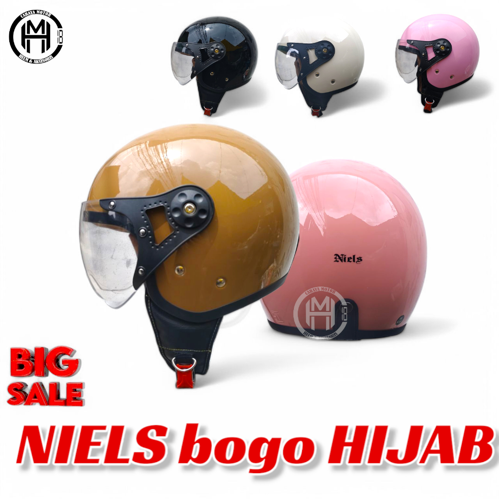 HELM BOGO HIJAB WANITA INCLUD KACA PILOT HITAM - Helm bogo dewasa wanita SNI PREMIUM murah