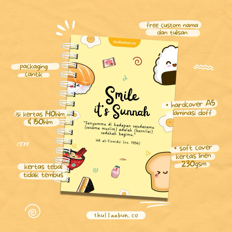 

Smile It’s Sunnah | Custom Notebook Spiral | Hardcover | Softcover | Hadiah Muslimah