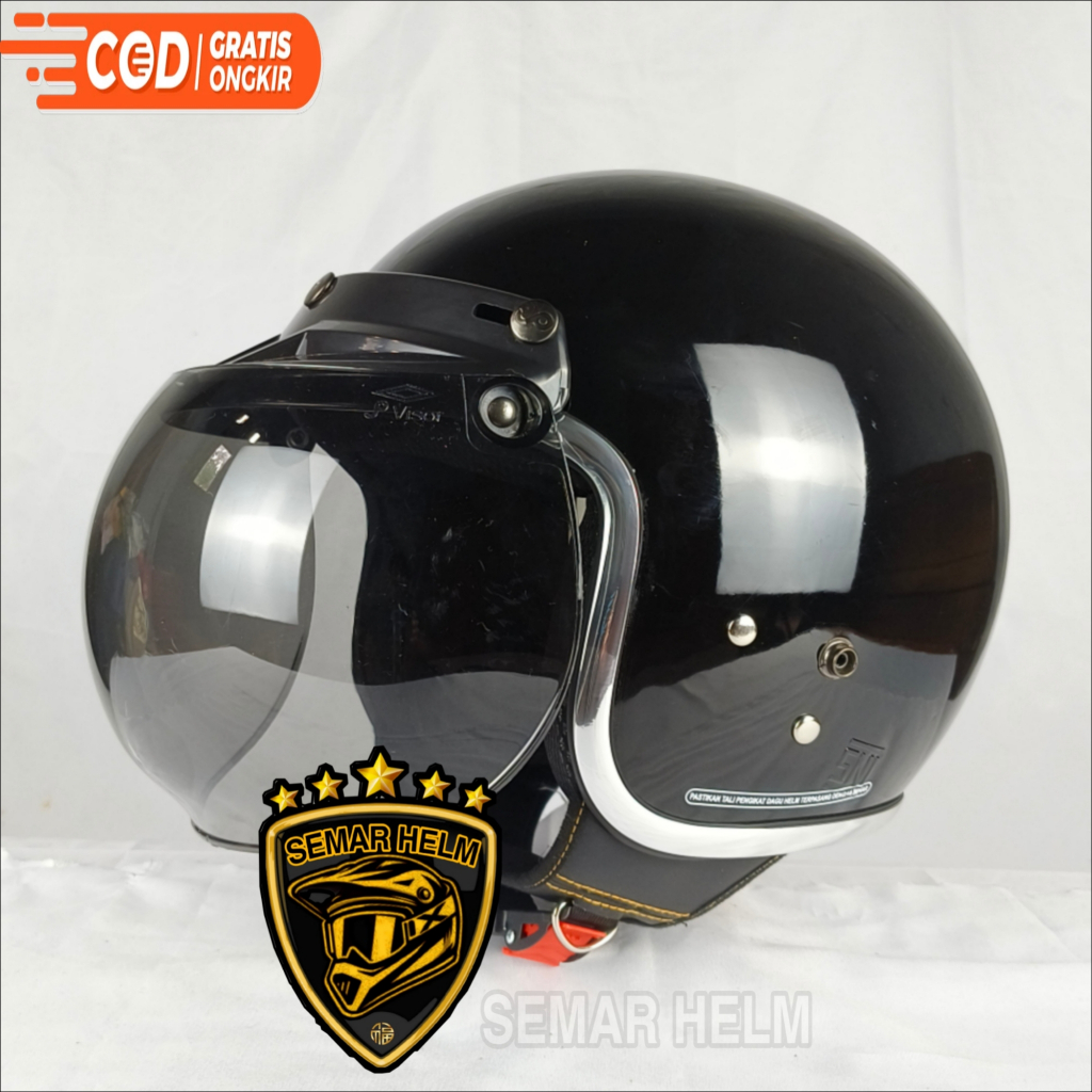 [FREE KACA] Helm Bogo Dewasa List Chrome Kaca CEMBUNG HITAM SNI, Helm bogo wanita, Helm retro Hhijab