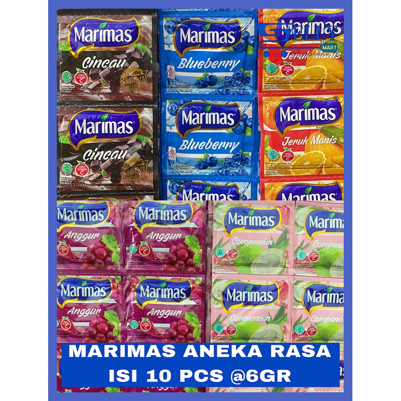 

MARIMAS RASA CINCAU, BLUEBERRY, JERUK MANIS, ANGGUR, COCOPANDAN RENCENGAN ISI 10 PCS @6GR