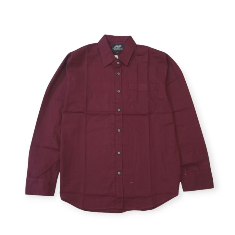 Kemeja Pria Lengan Panjang Tipe Polos Ukuran Dewasa Baju Hem Basic Distro Cowok Warna Merah Marron B