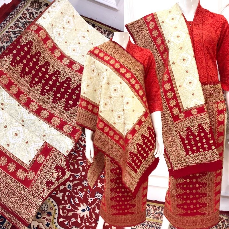 Songket pancawarna merah Terbaru/Songket palembang tenun asli/Songket warna terlaris
