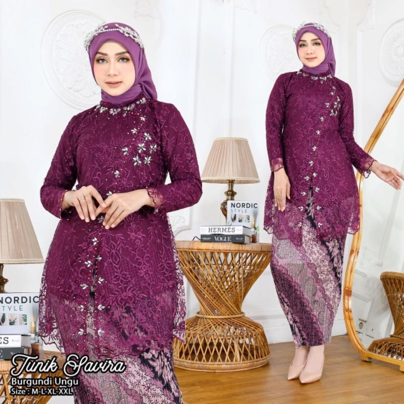 Set kebaya modern tunik syafira tille seragam baju kondangan wanita Baju kebaya wisuda remaja 2025