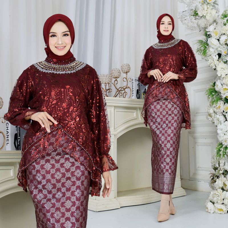 TUNIK CARMILA PAYET SONGKET PREMIUM-TUNIK SPRANGLE-TUNIK KEBAYA MODREN-KEBAYA PESTA-KEBAYA PREMIUM