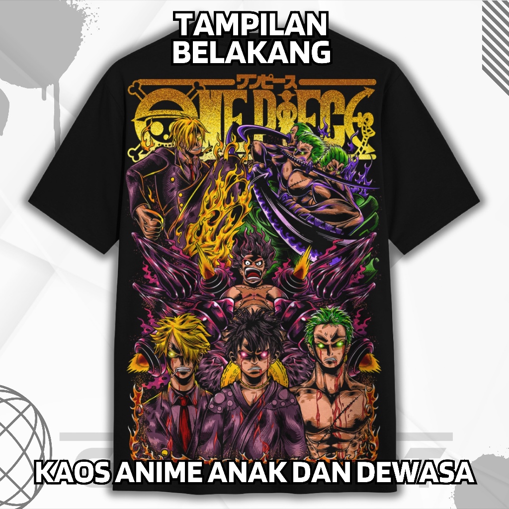 Kaos Brand Goobiidot Desain Anime One Piece Monkey D. Luffy Roronoa Zoro Sanji Bahan 100% Katun Prem