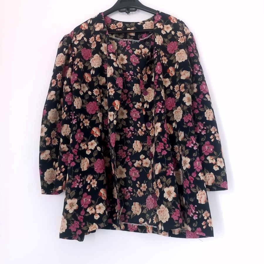 Outer/Luaran/Blouse Full Kancing Bunga / Puff Sleeve Long Cardigan Big Size XL XXL | Baju Wanita Len