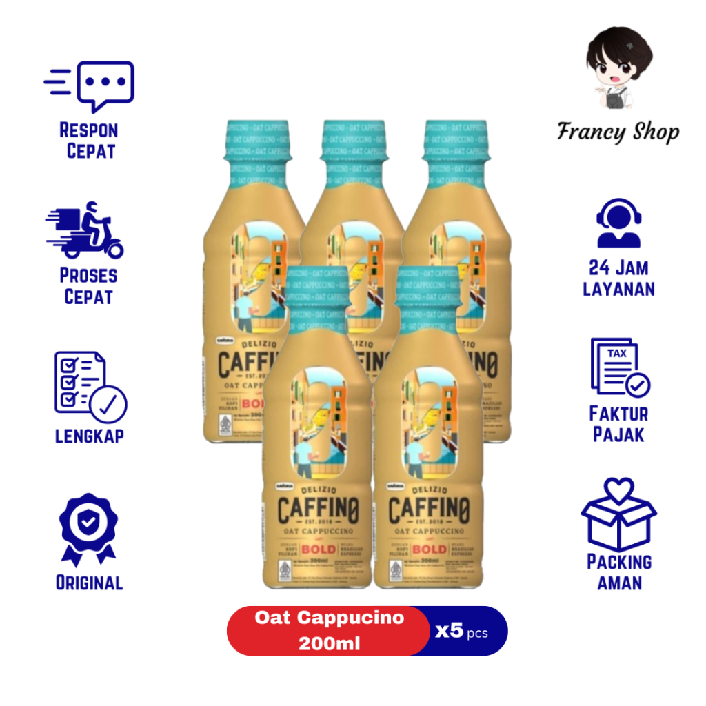 

Paket Murah Kopi Caffino Delizio Oat Cappucino Botol 200 ml x5 Pcs