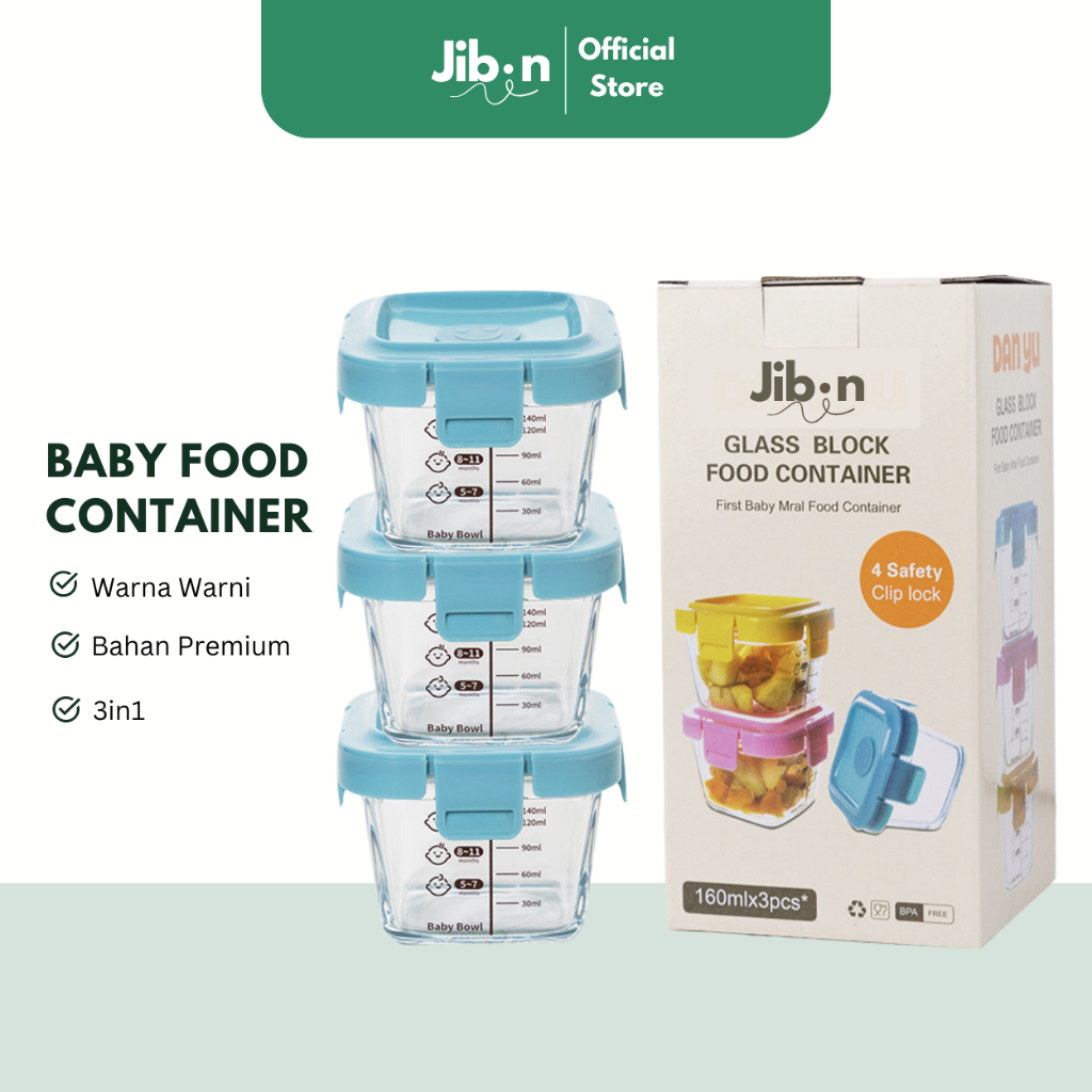 [ JIBIN ] Tempat Mpasi Kaca 3PCS Wadah Mpasi Kaca Wadah Mpasi Tahan Panas BPA Free Food Container Mp