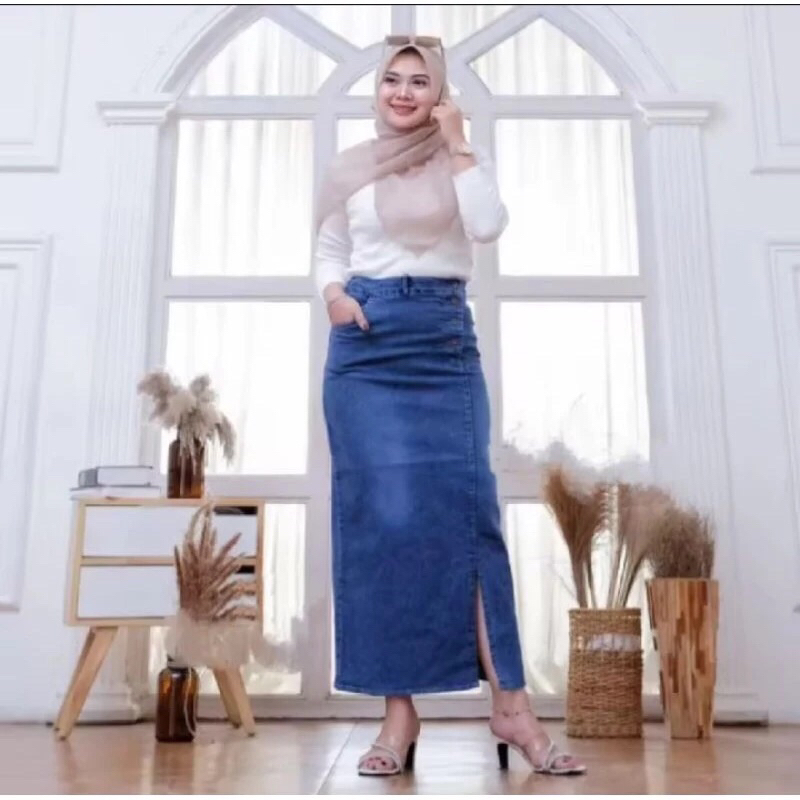 ROK JEANS TAMMARA BELAH SAMPING// ROK JEANS WANITA DEWASA