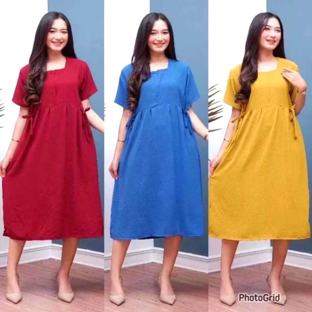 Adira Daster Kekinian Resleting Depan Busui Frendly Lengan Pendek Tali Samping Baju Dress Wanita