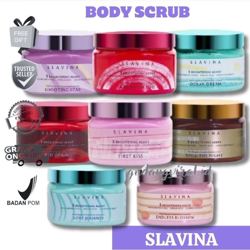 ❤️GV❤️ SLAVINA ORGANIC RICE BODY SCRUB | LULUR BADAN EKSFOLIASI MEMUTIHKAN KULIT MENCERAHKAN KULIT M