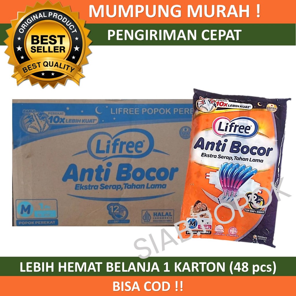 Lifree Popok Dewasa Perekat Karton ukuran M L XL isi 48 per Dus