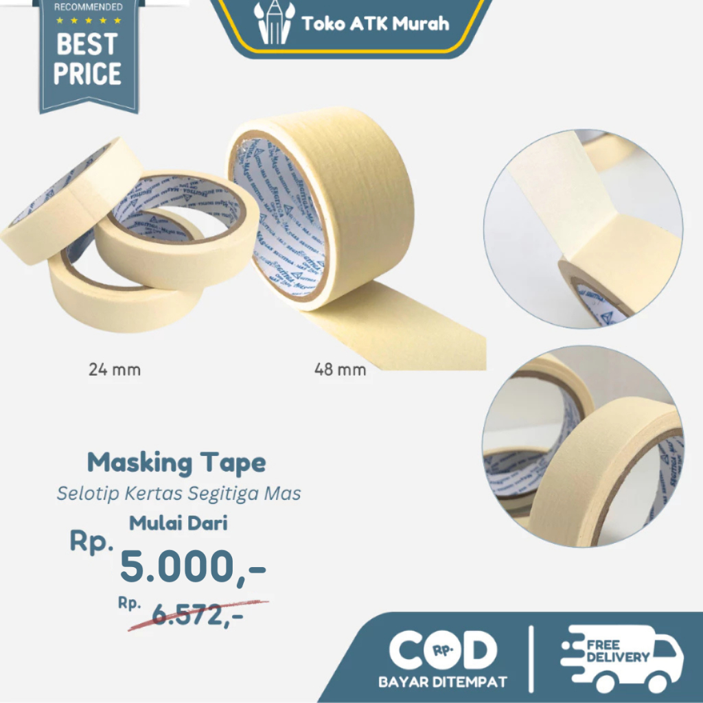 

Selotip Kertas - Masking Tape Segitiga Mas 24mm (1" inch) / 48 mm (2" inch)