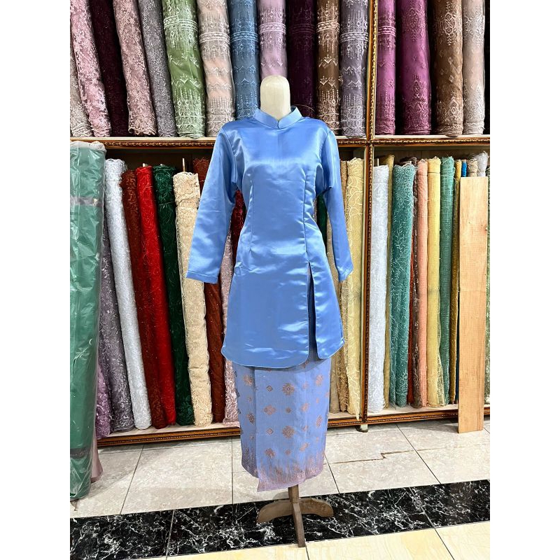 Baju Kurung Wanita Atasan Polos Bawahan Songket Bahan Satin