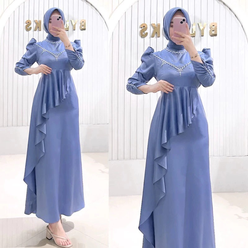 (BARU) Hanifa Dress Gamis Baju Gaun Satin Silk Tile Mermaid Duyung Bridesmaid Murah Kondangan Wisuda