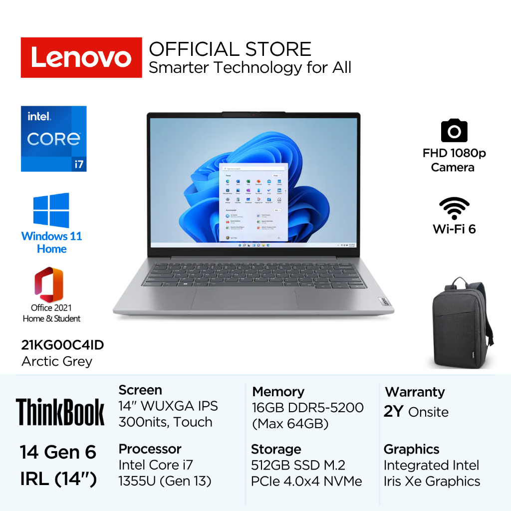 Lenovo ThinkBook 14 Gen 6 IRL C4ID Intel Core i7 1355U Win11 16GB 512GB SSD 14" WUXGA IPS 45% NTSC A