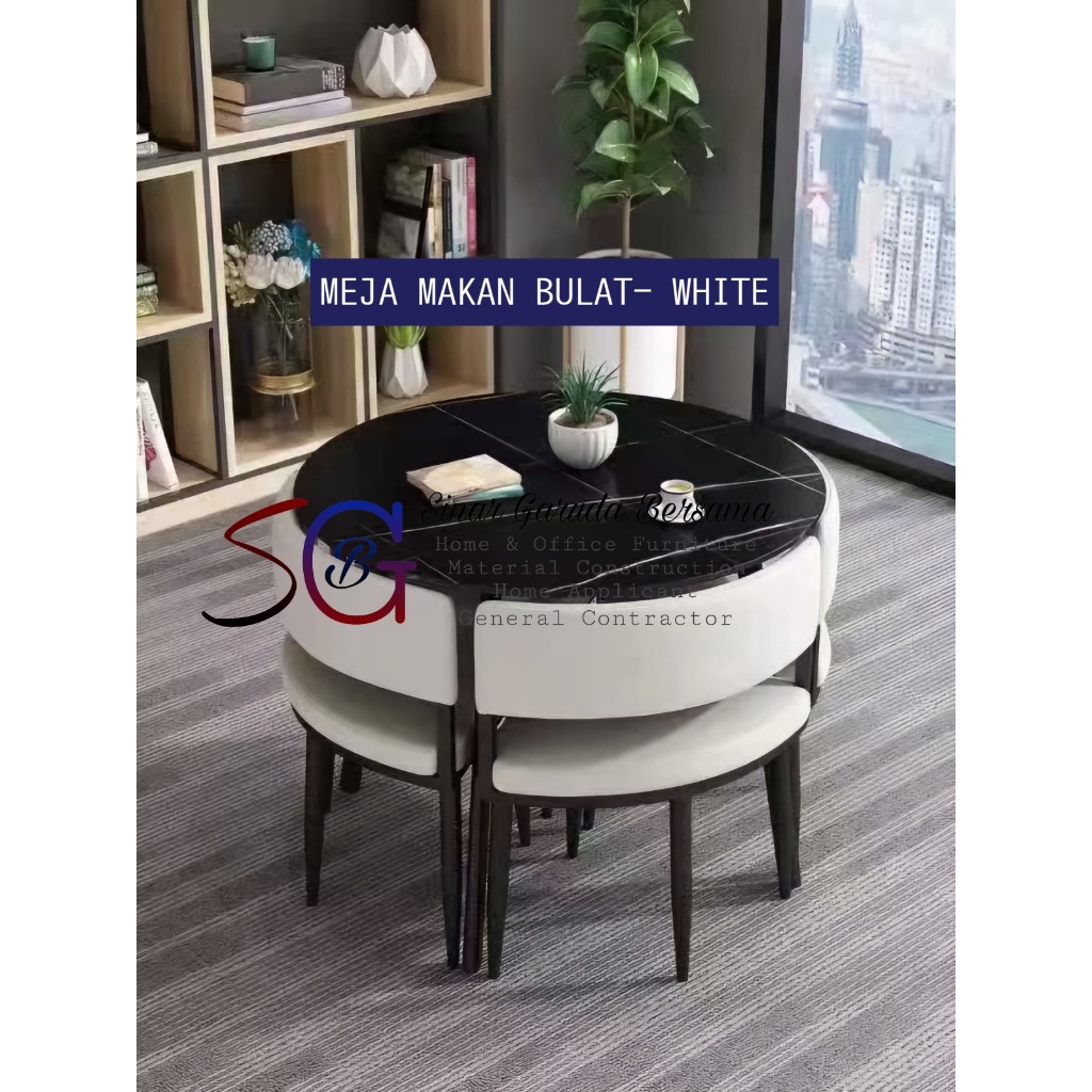 [3 PILIHAN WARNA] MEJA MAKAN BULAT 4 KURSI MINIMALIS / MEJA MAKAN BULAT 4 PERSON MODEL MEWAH / MEJA 