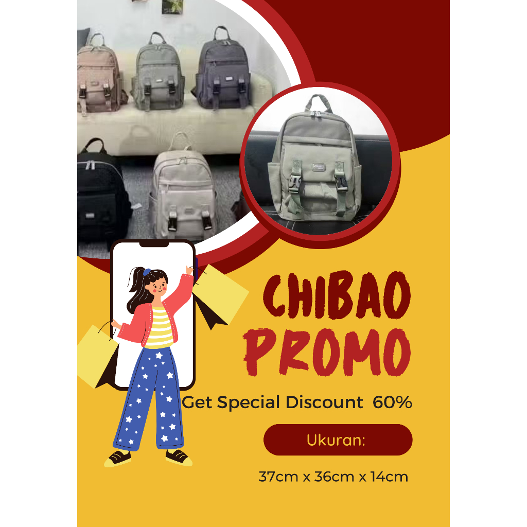 CHIBAO - Tas Ransel Wanita 5916-22 Backpack Kerja  Terbaru