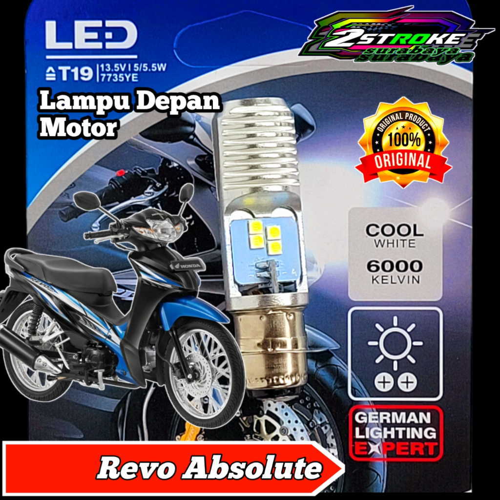 Lampu Depan Motor Honda Revo Absolute LED Putih Ac/Dc 12Volt Pengganti Dop/Bohlam Standart WrT19