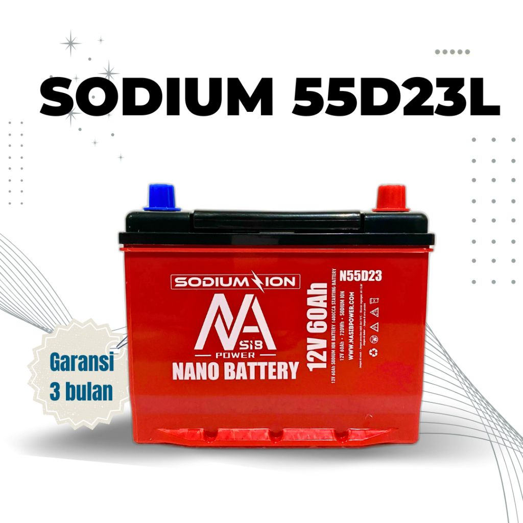 Aki Mobil Mitsubishi Outlander 55D23L Sodium-Ion Accu Kering 60ah