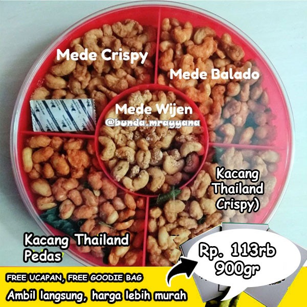 

MIX SEKAT 5 (mede 3 rasa & Kacang Thailand 2x) ori keju wijen madu balado pedas TOPLES METE PARSEL