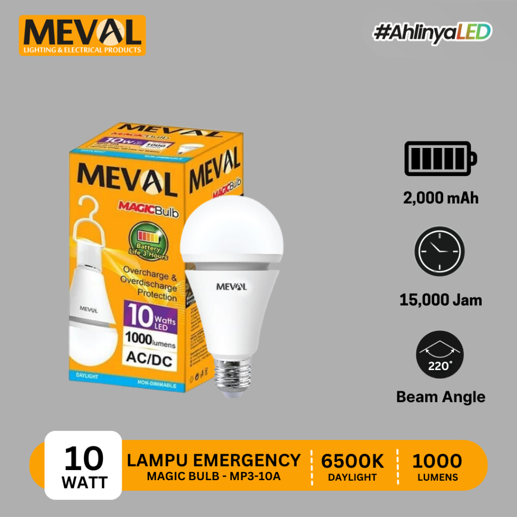 MEVAL Lampu Bohlam Emergency Otomatis Menyala Magic Bulb 10 Watt