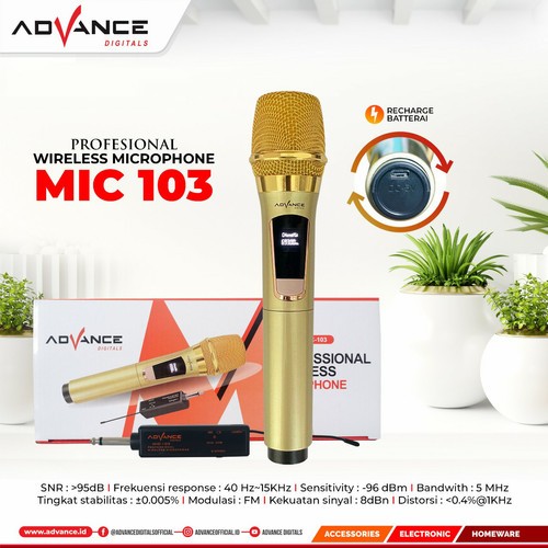 Microphone Mikrofon Advance MIC 103 Mic Profesional Wireless Bisa Dicharger