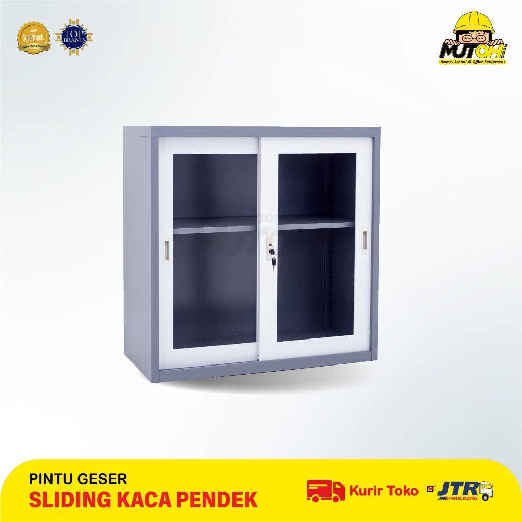 Lemari arsip besi 2 Pintu Sliding Kaca PENDEK MUTOH2000