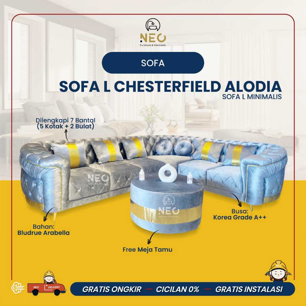 NEO - SOFA L CHESTER ALODIA FULL CRYSTAL  SOFA RUANG TV SOFA L  SOFA SUDUT  SOFA L MINIMALIS  KURSI 