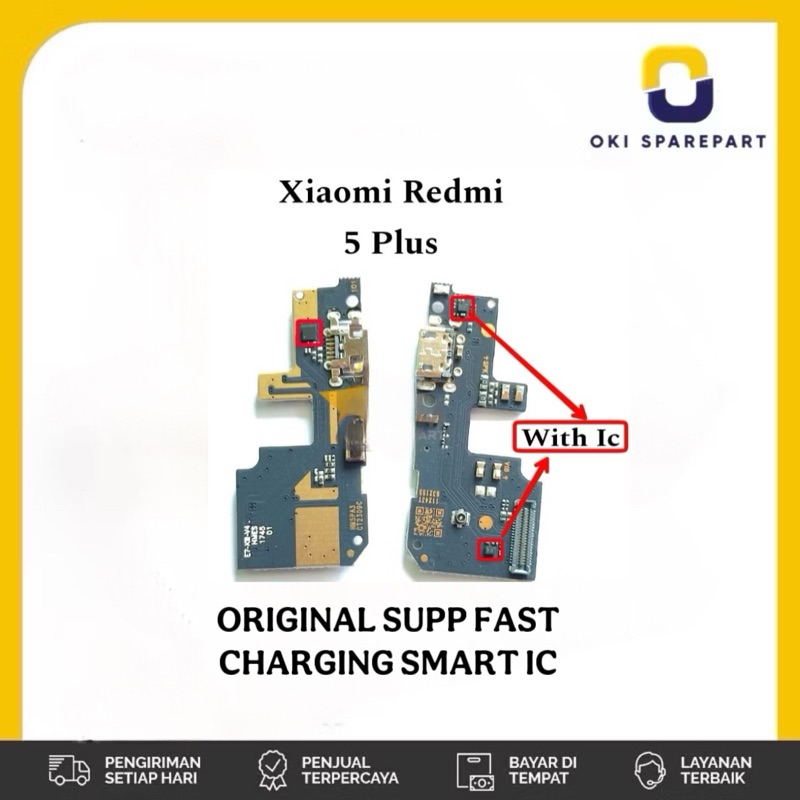 Konektor Charger PCB Xiaomi Redmi 5 Plus Original + IC Fastcharging + IC Smartcharging