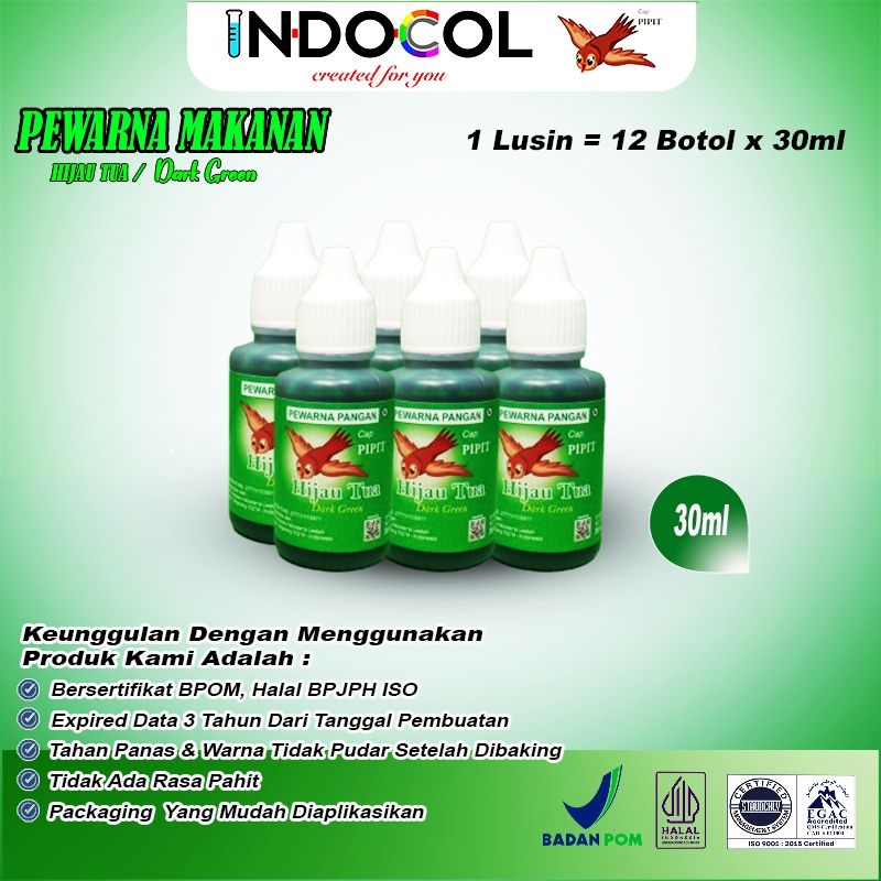 

PEWARNA CAIR HIJAU TUA CAP PIPIT (1 LUSIN = 12 BOTOL x 30ml)