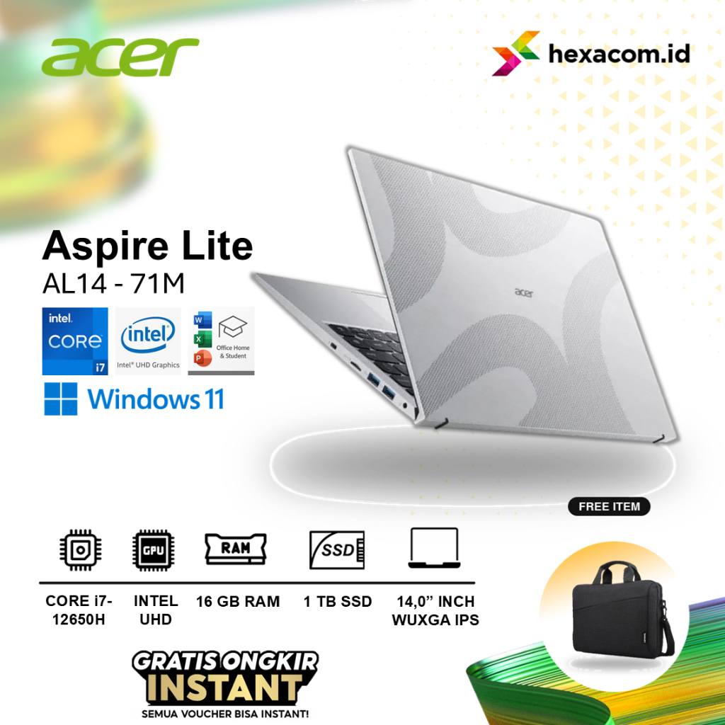 Laptop Acer Aspire Lite AL14-71M i7 12650H 16GB 1TB SSD 14" WUXGA IPS Windows 11