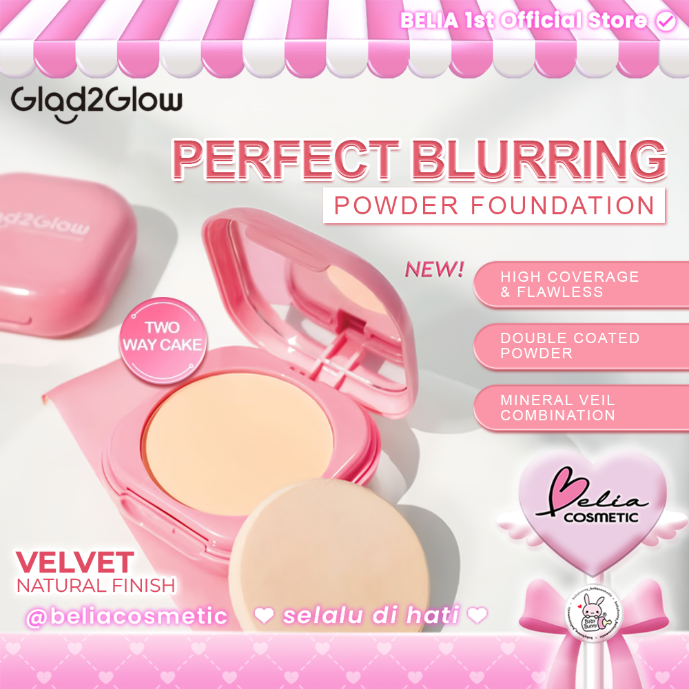 ❤ BELIA ❤ GLAD2GLOW Perfect Blurring Powder Foundation | Primer Skin Tint Foundation | Refill Bedak 
