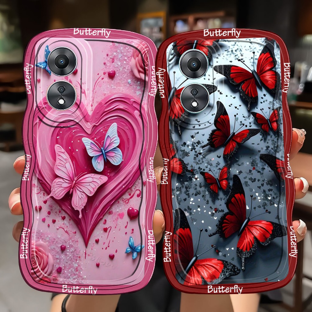 Case untuk type OPPO A18 A38 A17 A17K A584G A585G A784G A785G Softcase gelombang bermotif BUTTERFLY(
